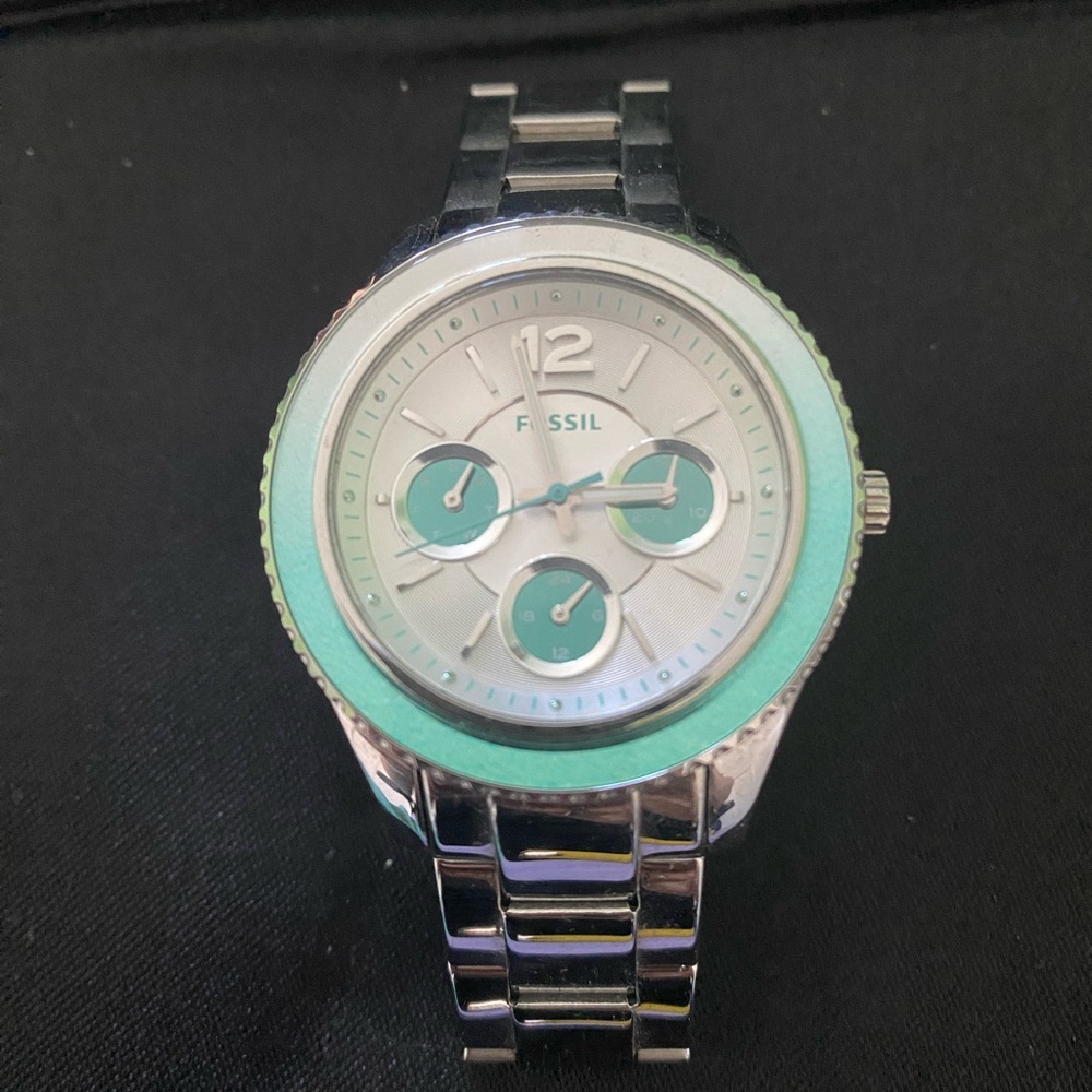 Fossil Teal and Silver Chronograph Watch